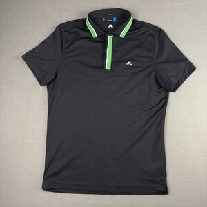 J Lindberg Shirt Mens XL Black Green Slim Fit Golf Polo Performance